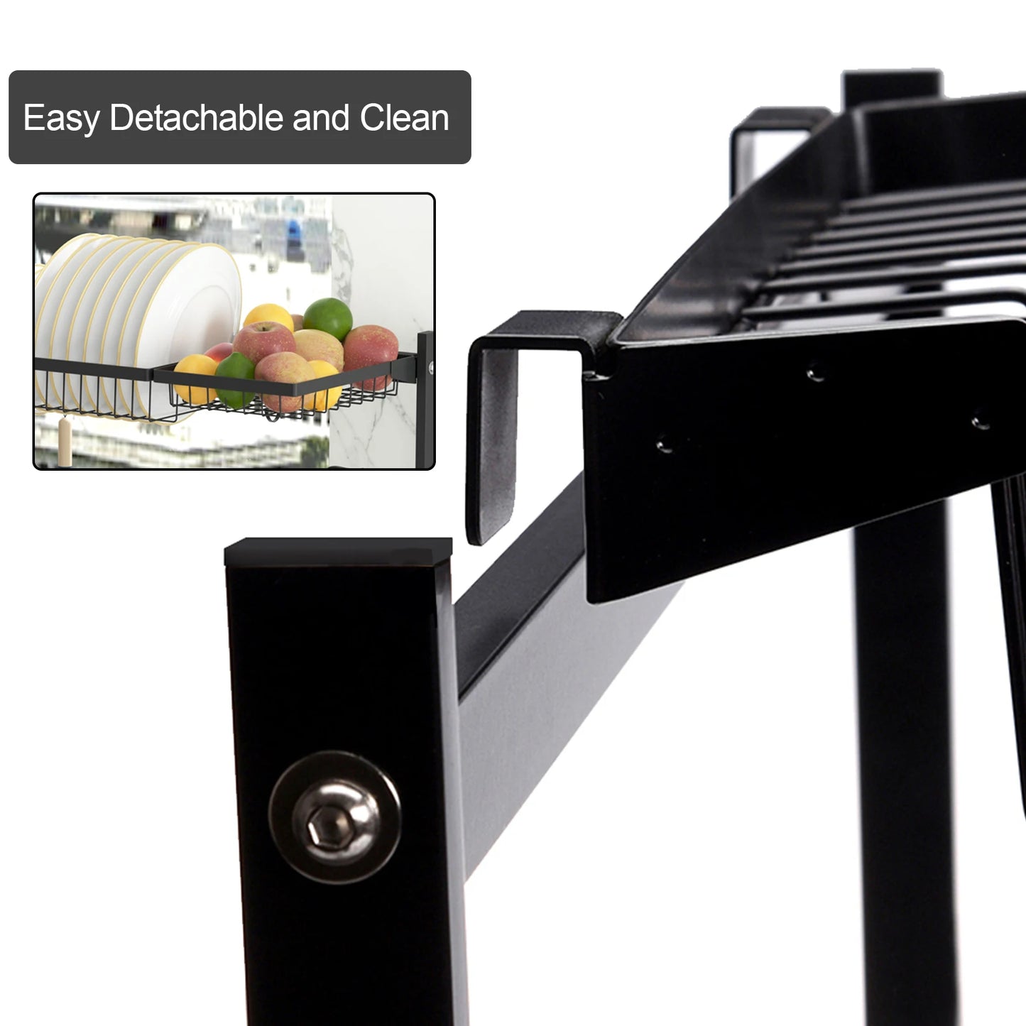 Adjustable Large Dish Drying Rack Metal Over the Sink Storage 2 - Tier Kitchen Organizer with Utensils Holder, Chopstick Holder - Bako Bako