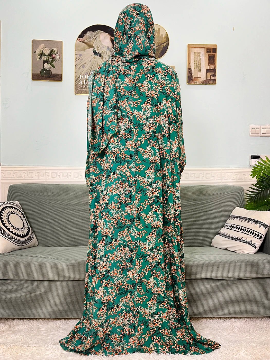 Muslim Cotton Abayas For Women Traditional Floral Ramadan Prayer Garment African Caftan Marocain Femme Robe Connected Headscarf - Bako Bako