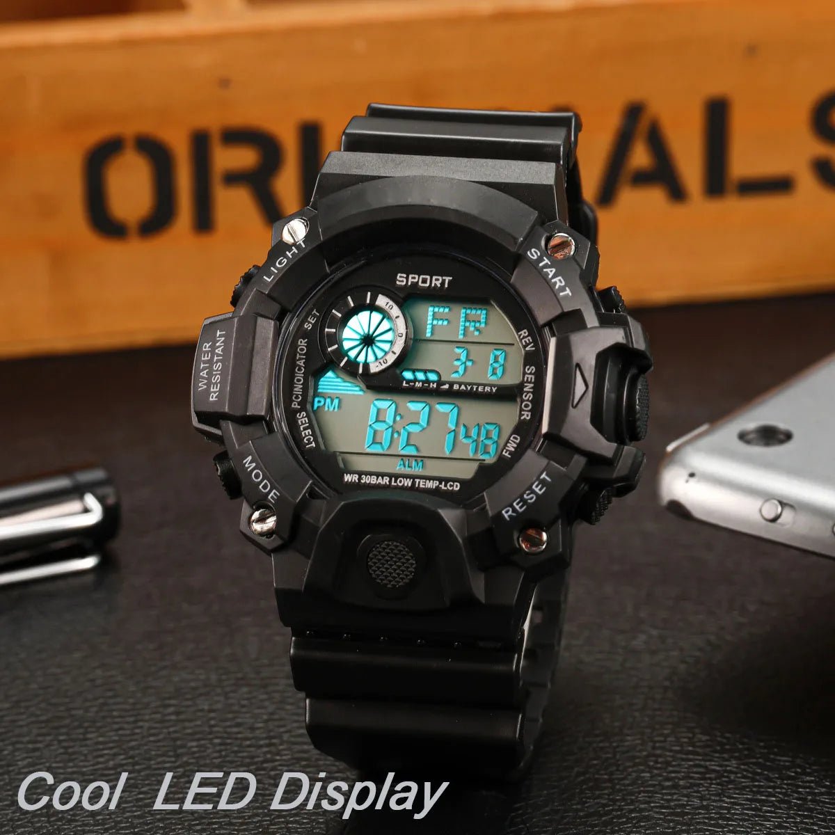 Fashion Men's Watch Sports Electronic Wristwatch Large dial Multifunctional Waterproof Luminous Alarm Kids Male's Military Watch - Bako Bako