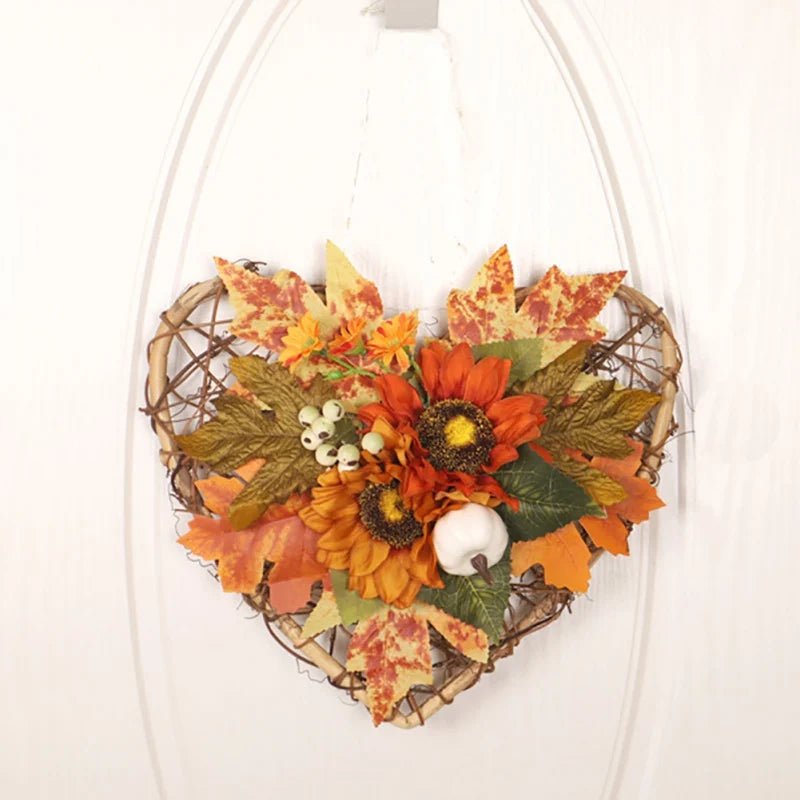 Star Heart Fall Wreath Sunflower Maple Leaf Harvest Wreath Artificial Thanksgiving Flower Garlands Door Wall Pendant Decor - Bako Bako