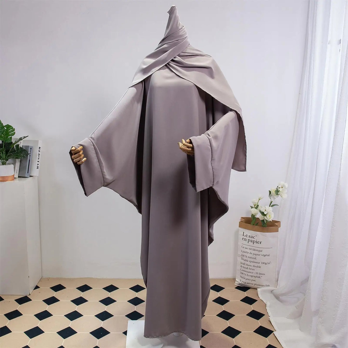Two Pieces Muslim Abaya Women Jilbab Islamic With Hijab Clothing Dubai Saudi Robe Turkish Modesty Prayer Dresses Loose Kaftans - Bako Bako