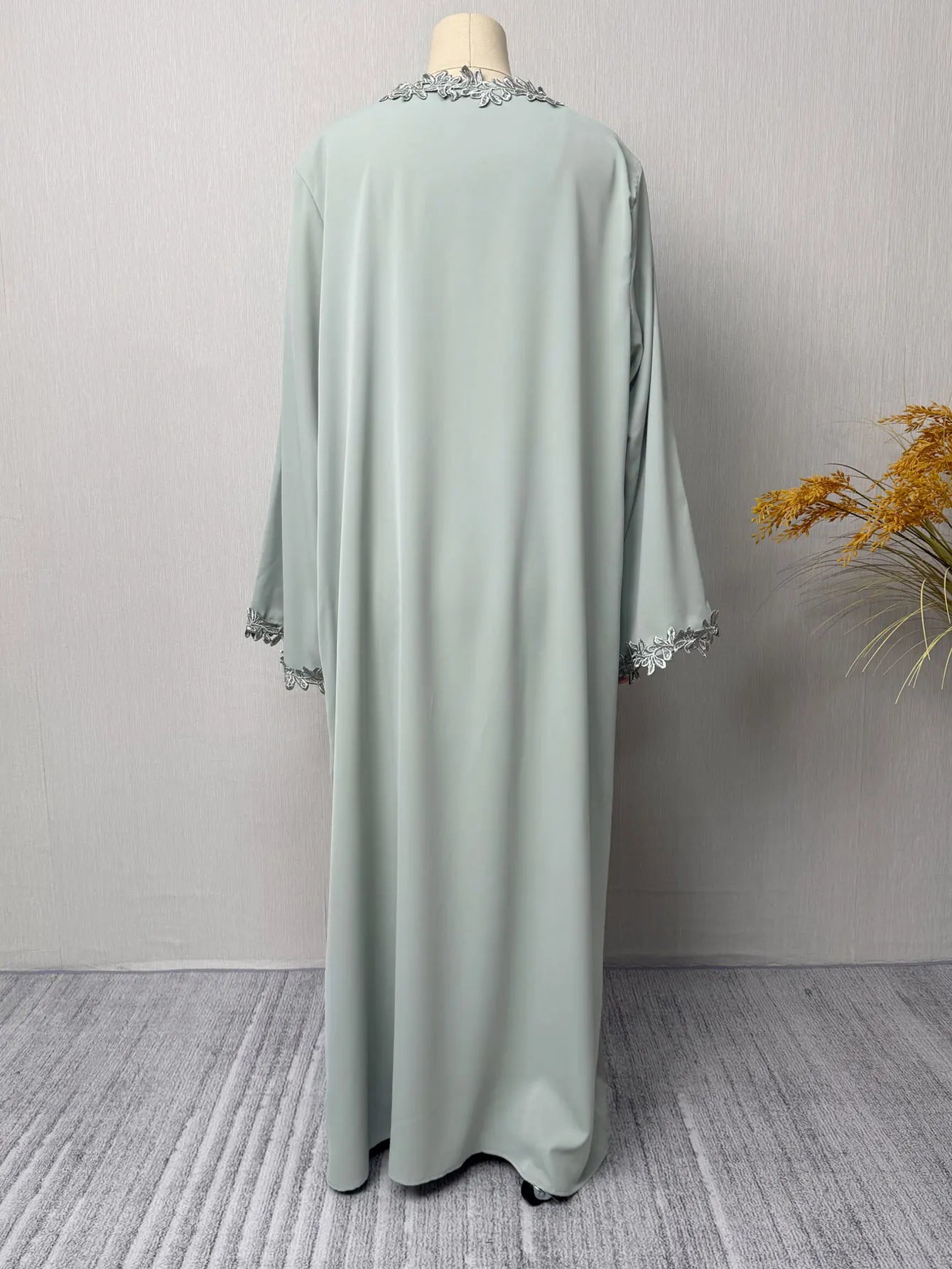 Dubai Elegant Beige Abaya for Muslim Women - Intricately Crafted with Multicolored Embroidery Piece in Islamic Modest Fashion - Bako Bako