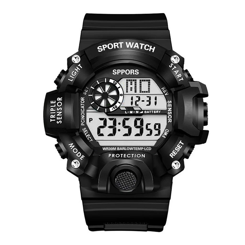 Fashion Men's Watch Sports Electronic Wristwatch Large dial Multifunctional Waterproof Luminous Alarm Kids Male's Military Watch - Bako Bako