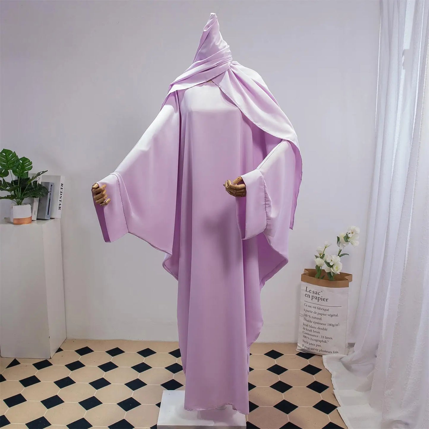 Two Pieces Muslim Abaya Women Jilbab Islamic With Hijab Clothing Dubai Saudi Robe Turkish Modesty Prayer Dresses Loose Kaftans - Bako Bako