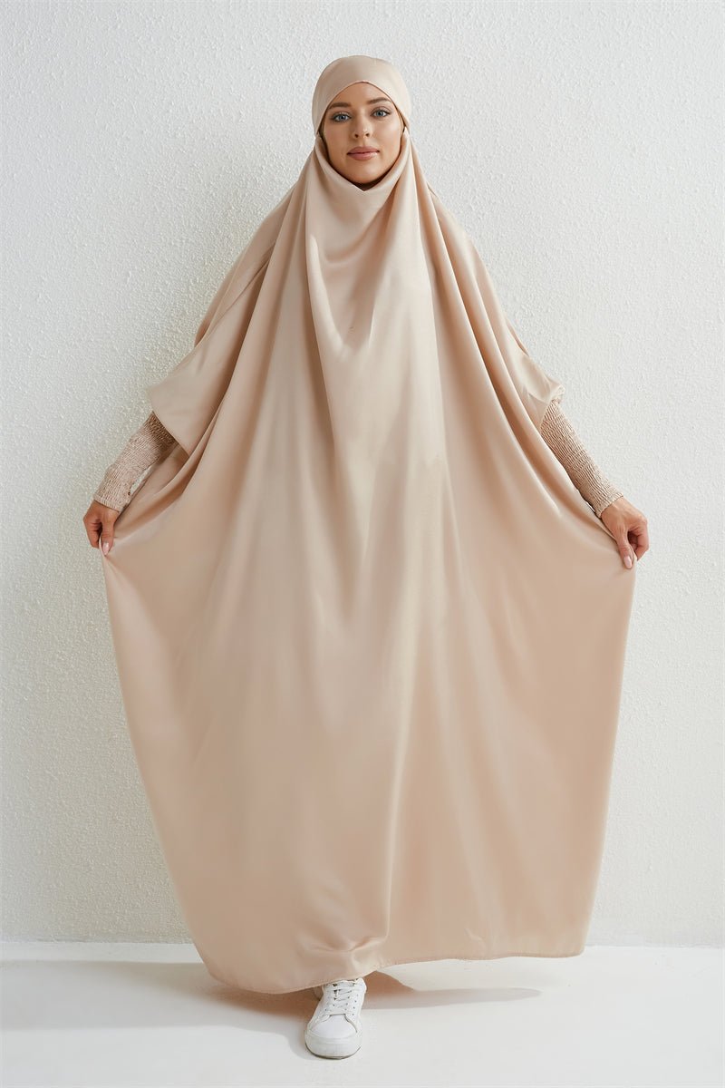 Muslim Abaya Hooded Smocking Sleeve One - piece Prayer Dress Women Jilbab Islamic Clothing Dubai Saudi Black Robe Turkish Modesty - Bako Bako