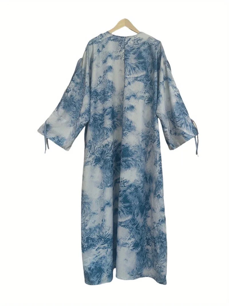 Middle Eastern Women Loose Tie Dye Abayas Casual Kaftan Arabian Maxi Dresses Full Sleeve Open Front Abaya Jilbabs Without Hajib - Bako Bako