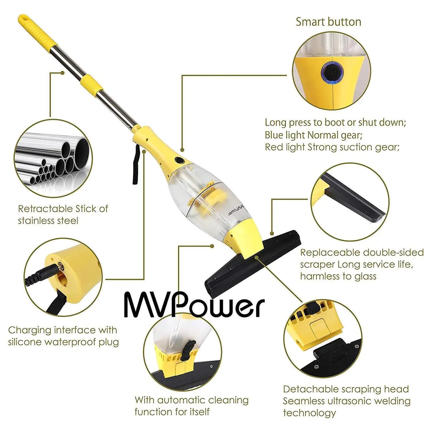 Window Vacuum Cleaner Set with Telescopic Handle Spray Bottle,280mm Blade Suitable for Table, Tiles, Mirrors and Glass, Electric - Bako Bako