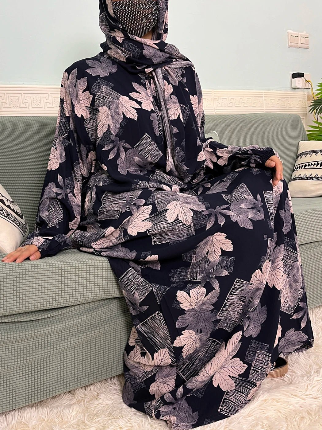 Muslim Cotton Abayas For Women Traditional Floral Ramadan Prayer Garment African Caftan Marocain Femme Robe Connected Headscarf - Bako Bako