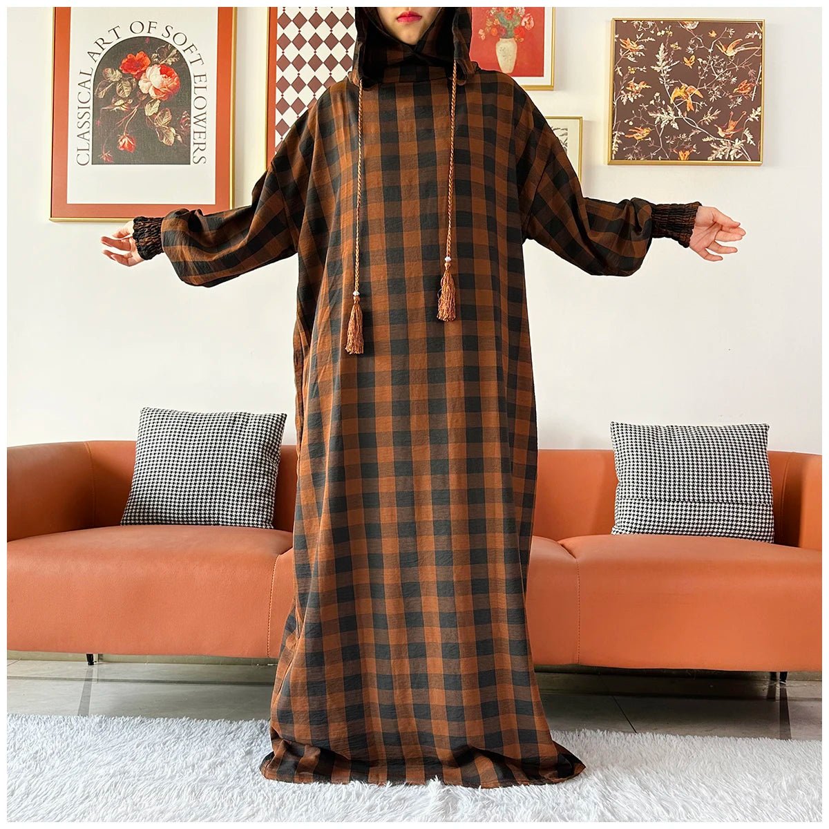 Latest Ramadan Women Abaya Two Hats Dubai Turkey Islam Prayer Clothes Sanding Cotton Fabric Dresses Islam Women Dress Kaftan - Bako Bako