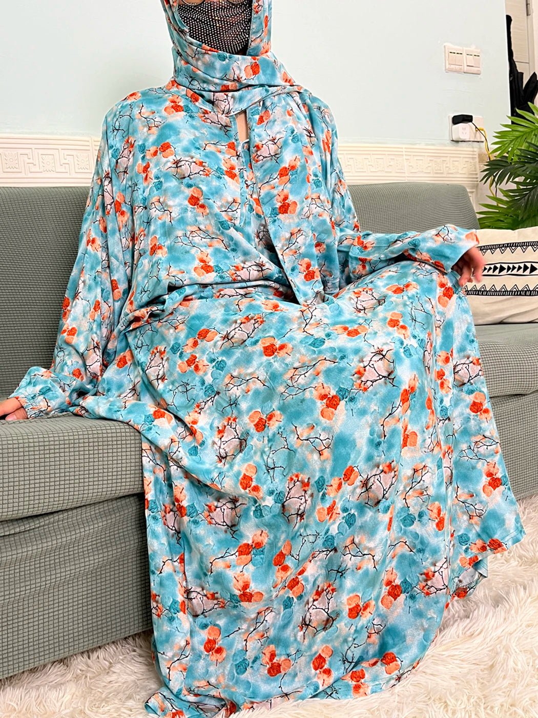 Muslim Cotton Abayas For Women Traditional Floral Ramadan Prayer Garment African Caftan Marocain Femme Robe Connected Headscarf - Bako Bako