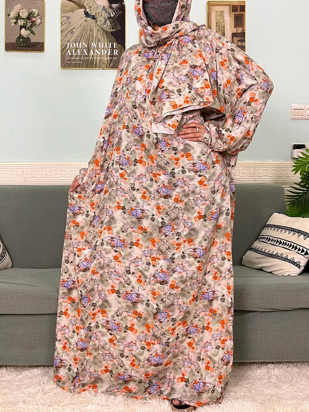 Muslim Cotton Abayas For Women Traditional Floral Ramadan Prayer Garment African Caftan Marocain Femme Robe Connected Headscarf - Bako Bako