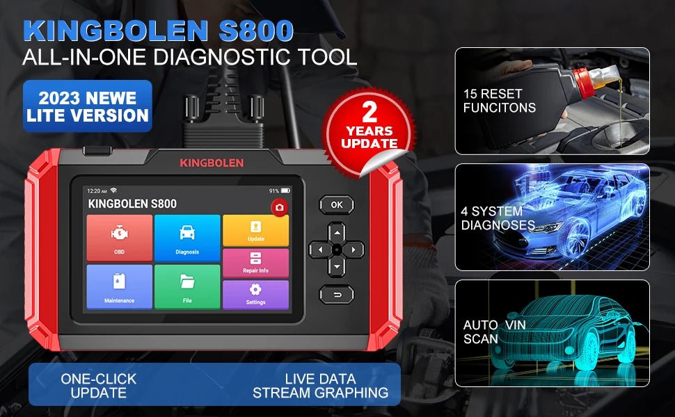 KINGBOLEN S800 4 Systems Engine ABS SRS Transmission OBD2 Scanner 15 Resets Scan Tool EOBD Diagnostic Tool Lifetime Free Update - Bako Bako