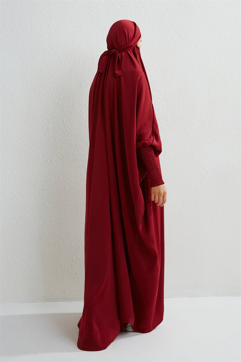 Muslim Abaya Hooded Smocking Sleeve One - piece Prayer Dress Women Jilbab Islamic Clothing Dubai Saudi Black Robe Turkish Modesty - Bako Bako