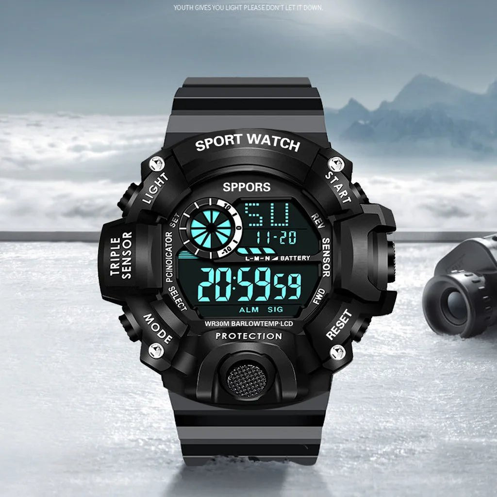 Fashion Men's Watch Sports Electronic Wristwatch Large dial Multifunctional Waterproof Luminous Alarm Kids Male's Military Watch - Bako Bako