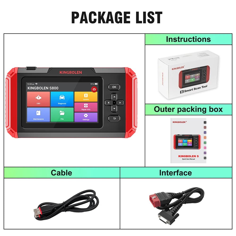 KINGBOLEN S800 4 Systems Engine ABS SRS Transmission OBD2 Scanner 15 Resets Scan Tool EOBD Diagnostic Tool Lifetime Free Update - Bako Bako