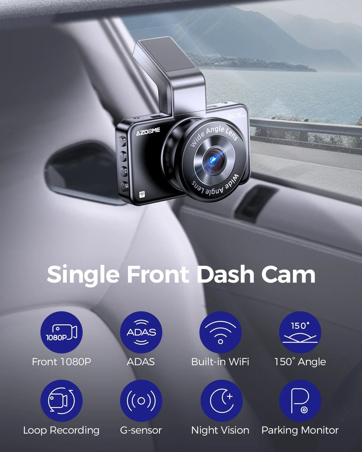 AZDOME Dash Cam M17 1080P Front Cam Built - in ADAS GPS Car Camera 24H Parking Monitor Night Vision Car DVR WIFI APP 150°FOV - Bako Bako