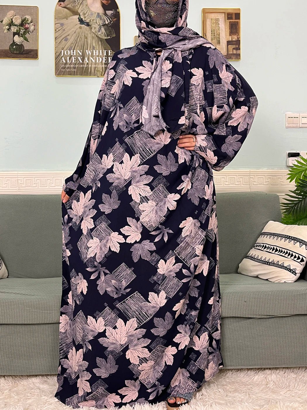 Muslim Cotton Abayas For Women Traditional Floral Ramadan Prayer Garment African Caftan Marocain Femme Robe Connected Headscarf - Bako Bako