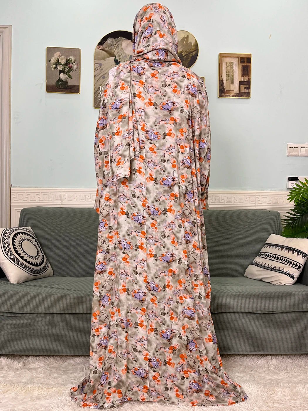 Muslim Cotton Abayas For Women Traditional Floral Ramadan Prayer Garment African Caftan Marocain Femme Robe Connected Headscarf - Bako Bako