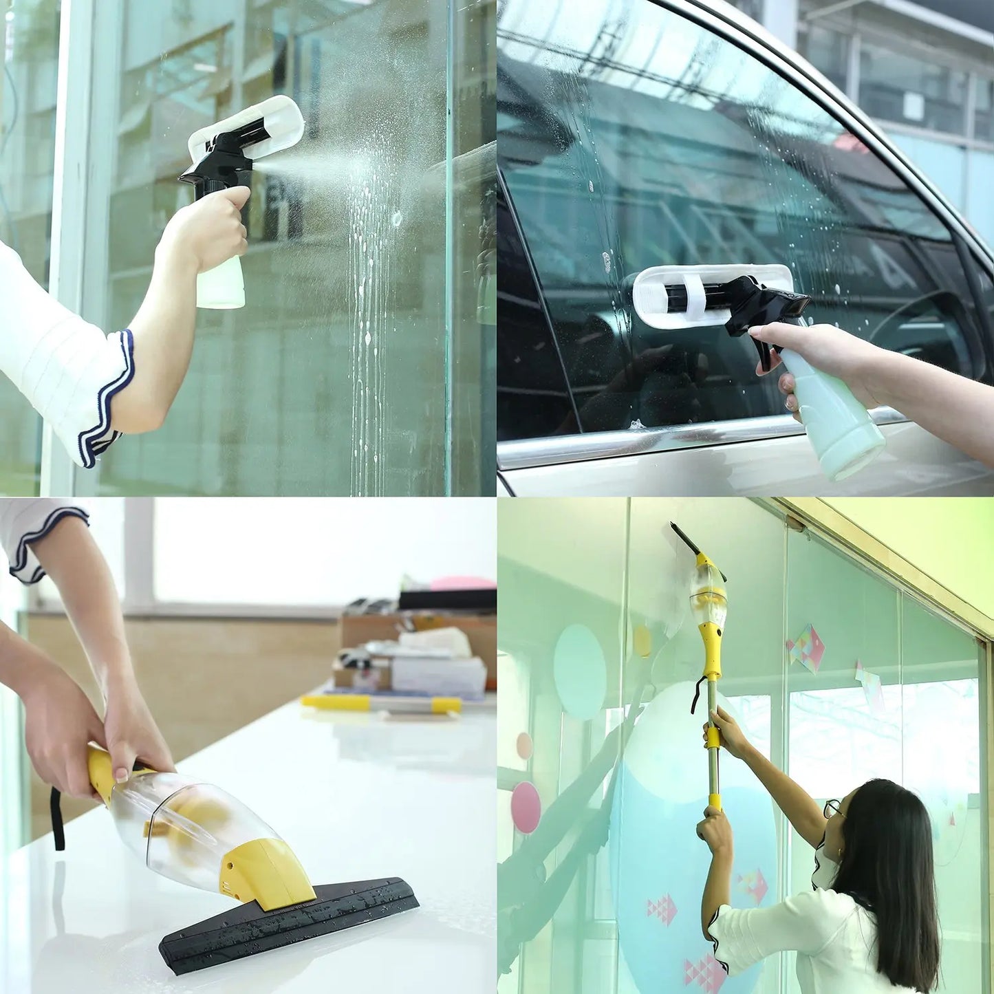 Window Vacuum Cleaner Set with Telescopic Handle Spray Bottle,280mm Blade Suitable for Table, Tiles, Mirrors and Glass, Electric - Bako Bako