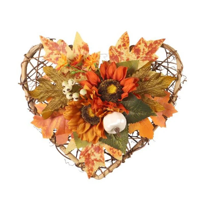Star Heart Fall Wreath Sunflower Maple Leaf Harvest Wreath Artificial Thanksgiving Flower Garlands Door Wall Pendant Decor - Bako Bako