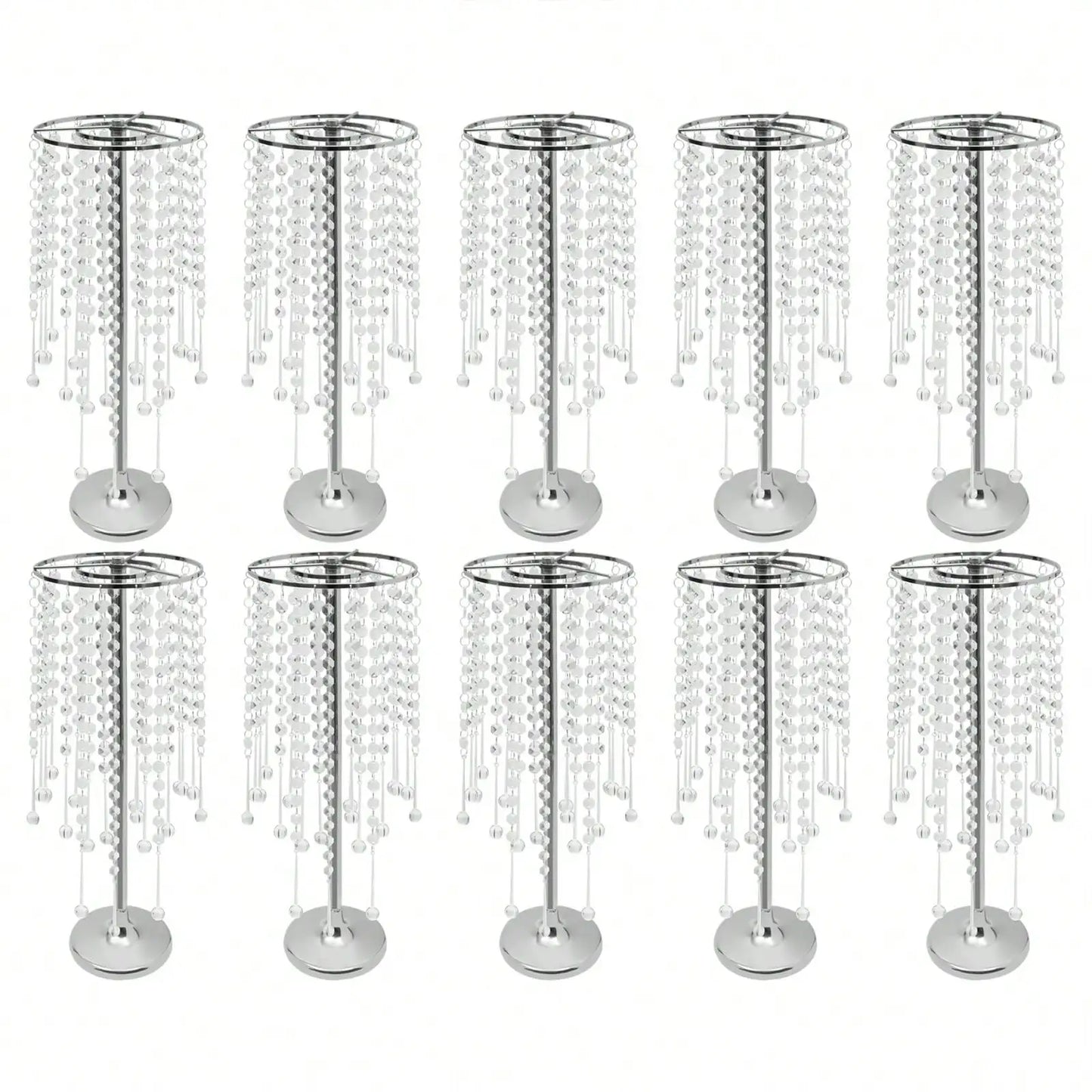10Pcs Metal Flower Vase Table Decorative Crystal Acrylic Table Centerpieces,Silver Flowers Stand Wedding Reception Centerpieces - Bako Bako
