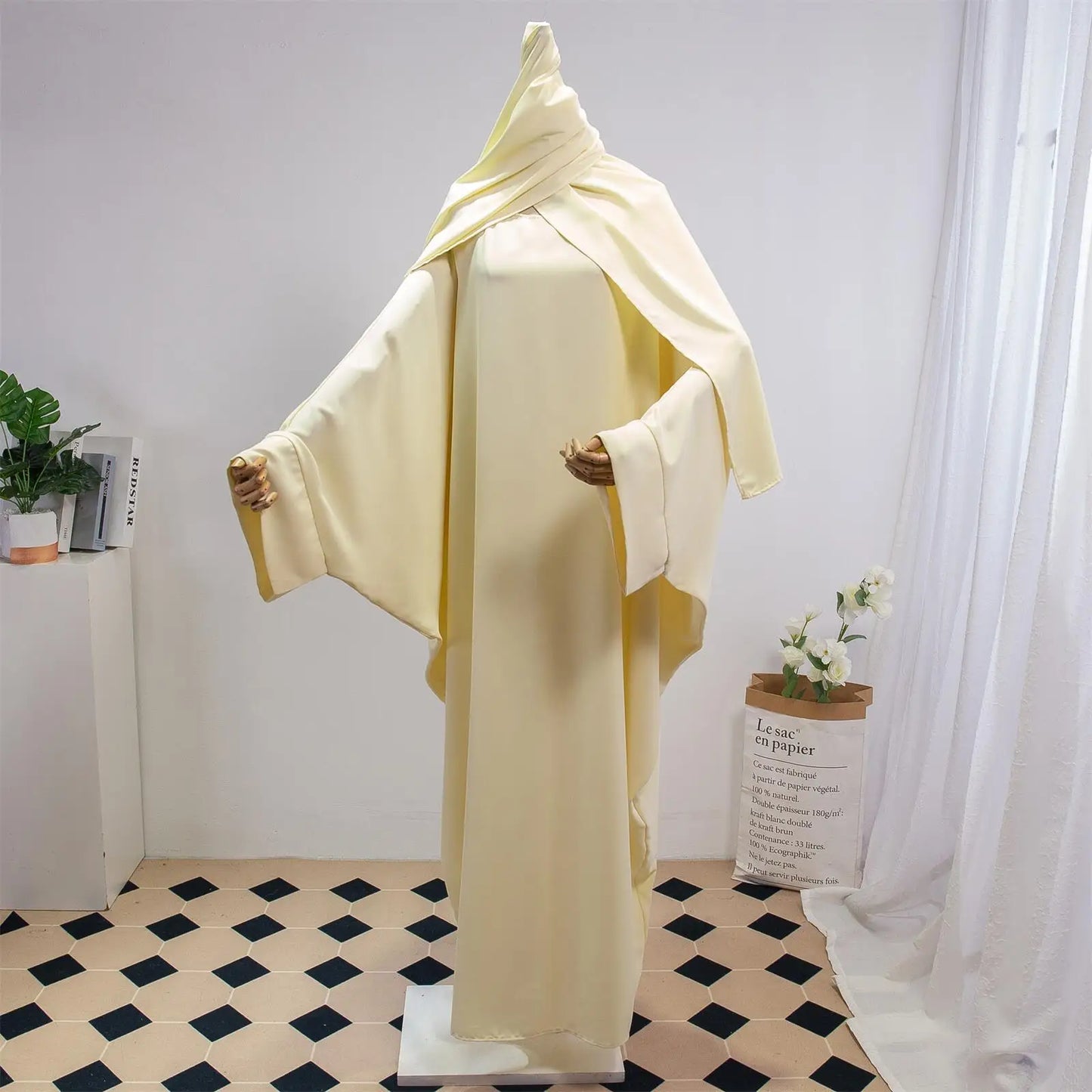 Two Pieces Muslim Abaya Women Jilbab Islamic With Hijab Clothing Dubai Saudi Robe Turkish Modesty Prayer Dresses Loose Kaftans - Bako Bako
