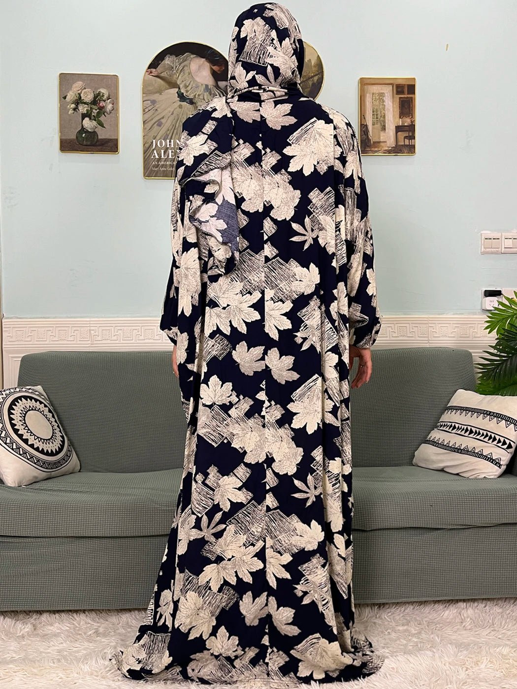 Muslim Cotton Abayas For Women Traditional Floral Ramadan Prayer Garment African Caftan Marocain Femme Robe Connected Headscarf - Bako Bako
