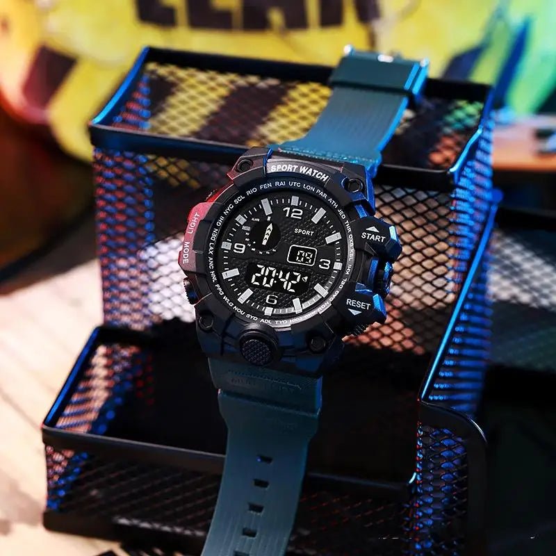 Fashion Men's Watch Sports Electronic Wristwatch Large dial Multifunctional Waterproof Luminous Alarm Kids Male's Military Watch - Bako Bako