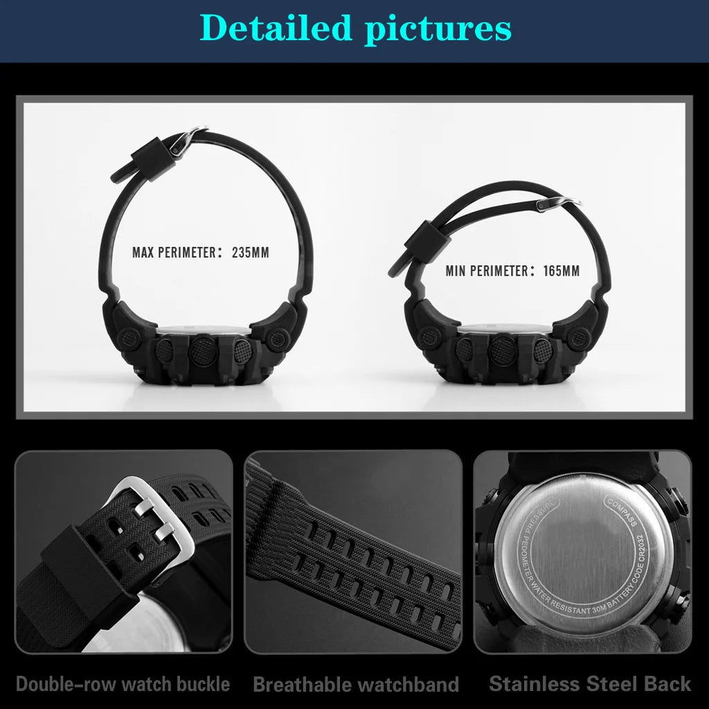 Fashion Men's Watch Sports Electronic Wristwatch Large dial Multifunctional Waterproof Luminous Alarm Kids Male's Military Watch - Bako Bako