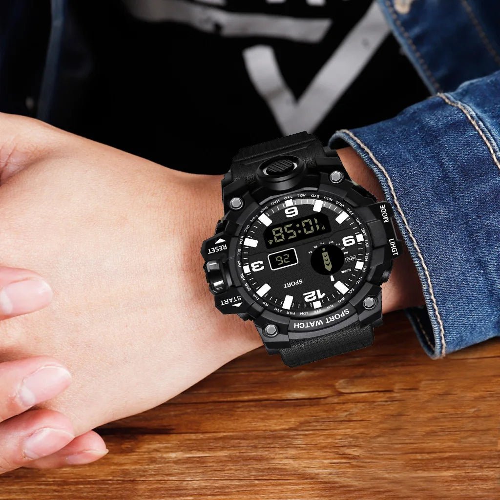 Fashion Men's Watch Sports Electronic Wristwatch Large dial Multifunctional Waterproof Luminous Alarm Kids Male's Military Watch - Bako Bako