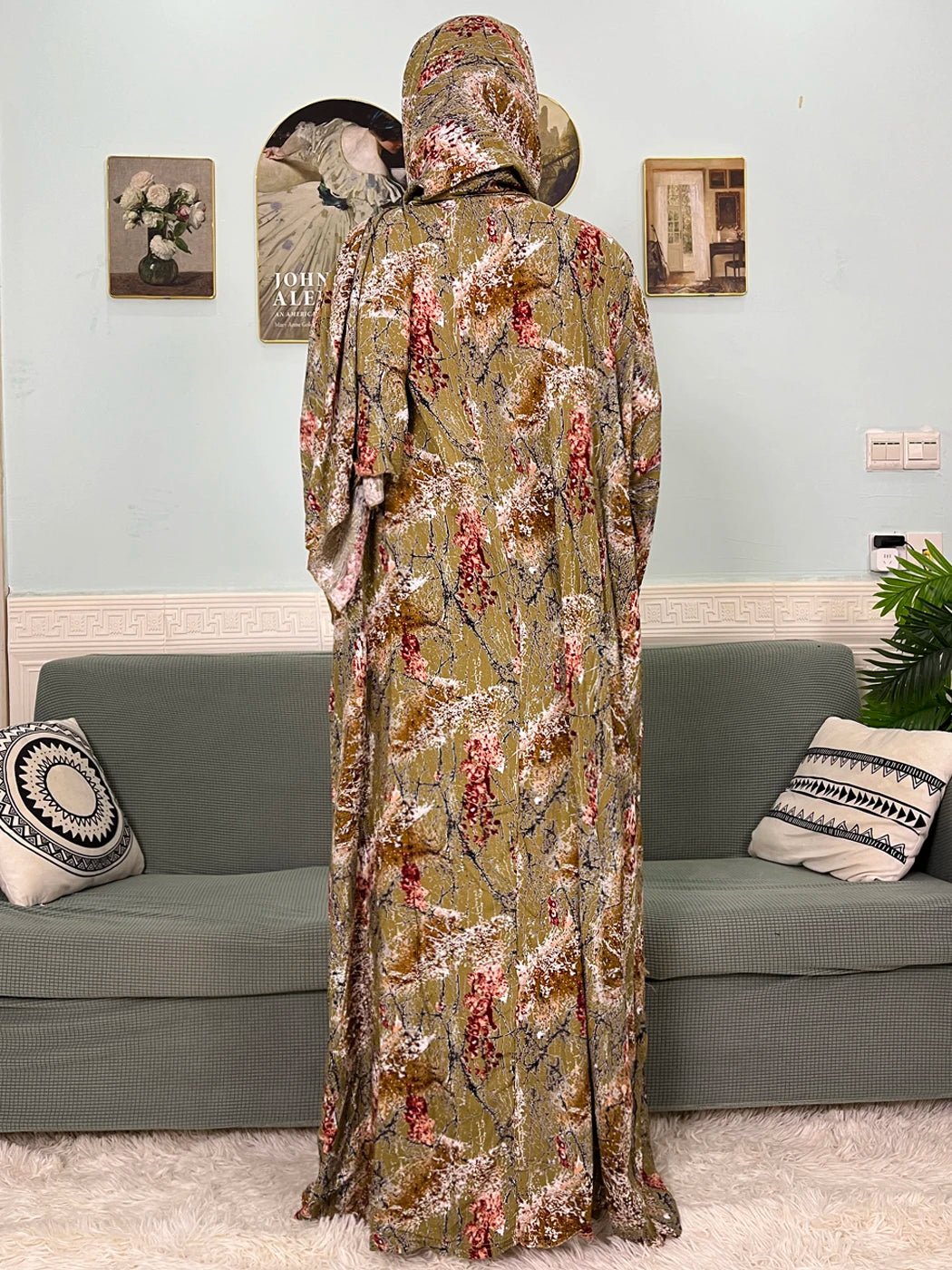 Muslim Cotton Abayas For Women Traditional Floral Ramadan Prayer Garment African Caftan Marocain Femme Robe Connected Headscarf - Bako Bako