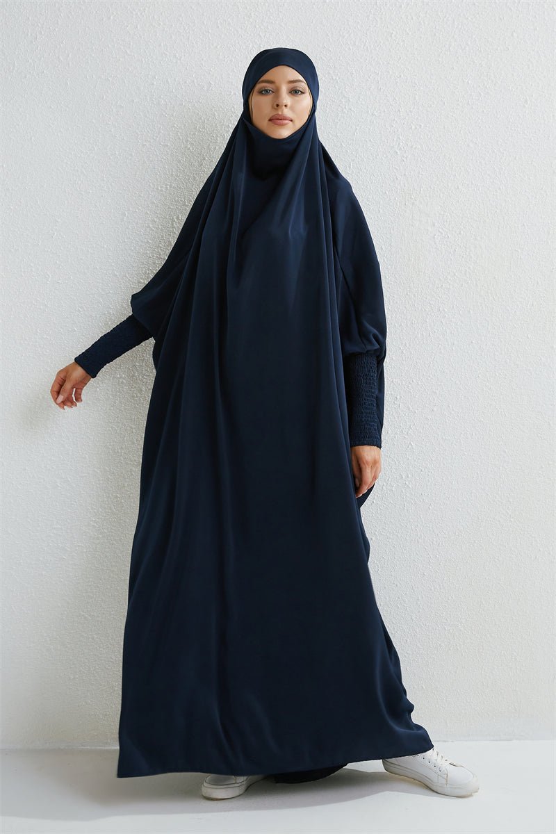 Muslim Abaya Hooded Smocking Sleeve One - piece Prayer Dress Women Jilbab Islamic Clothing Dubai Saudi Black Robe Turkish Modesty - Bako Bako