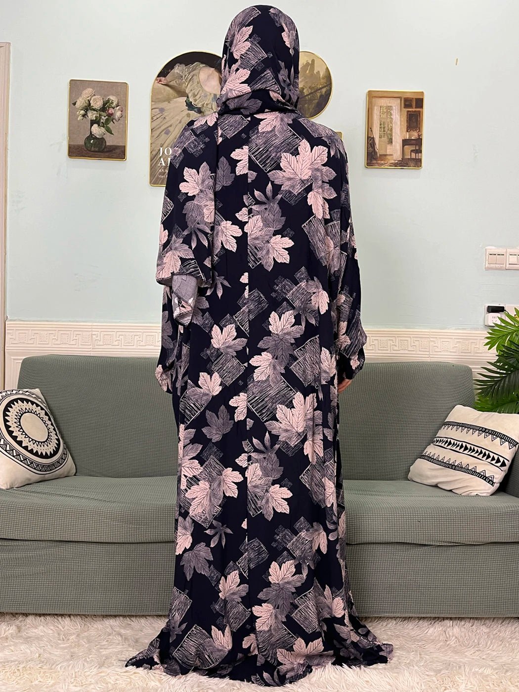 Muslim Cotton Abayas For Women Traditional Floral Ramadan Prayer Garment African Caftan Marocain Femme Robe Connected Headscarf - Bako Bako