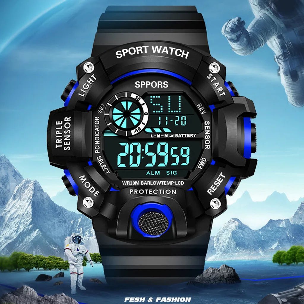 Fashion Men's Watch Sports Electronic Wristwatch Large dial Multifunctional Waterproof Luminous Alarm Kids Male's Military Watch - Bako Bako