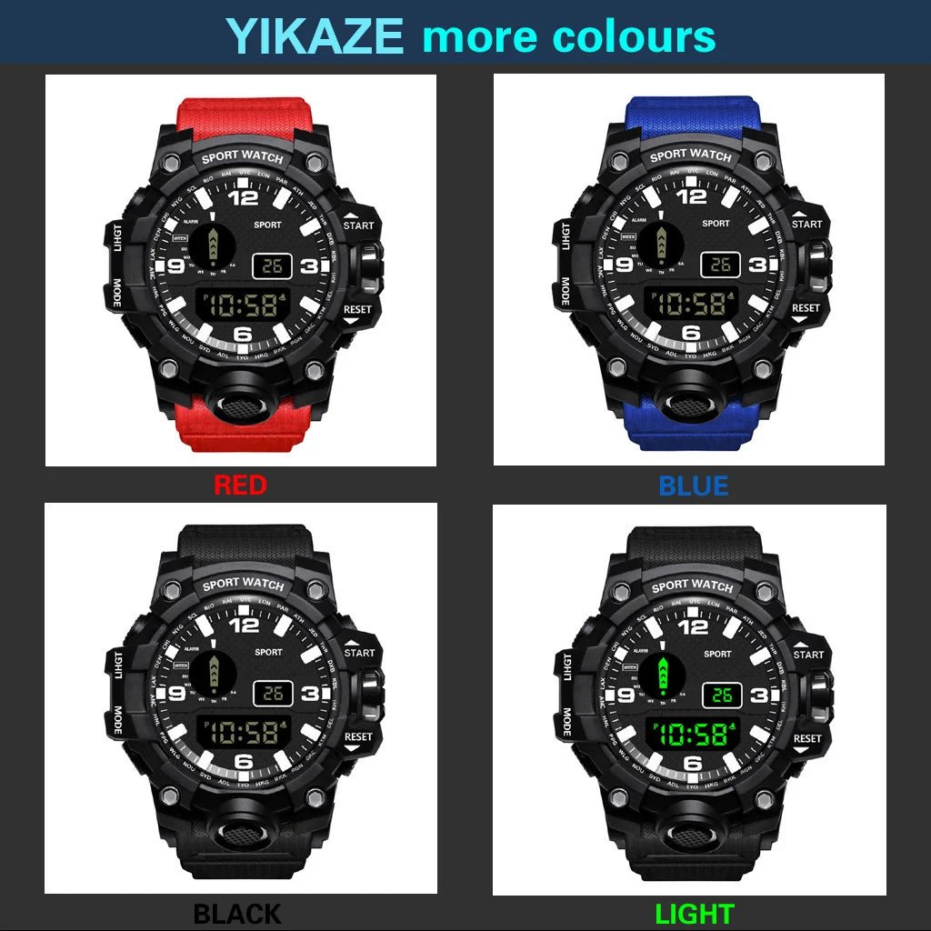 Fashion Men's Watch Sports Electronic Wristwatch Large dial Multifunctional Waterproof Luminous Alarm Kids Male's Military Watch - Bako Bako