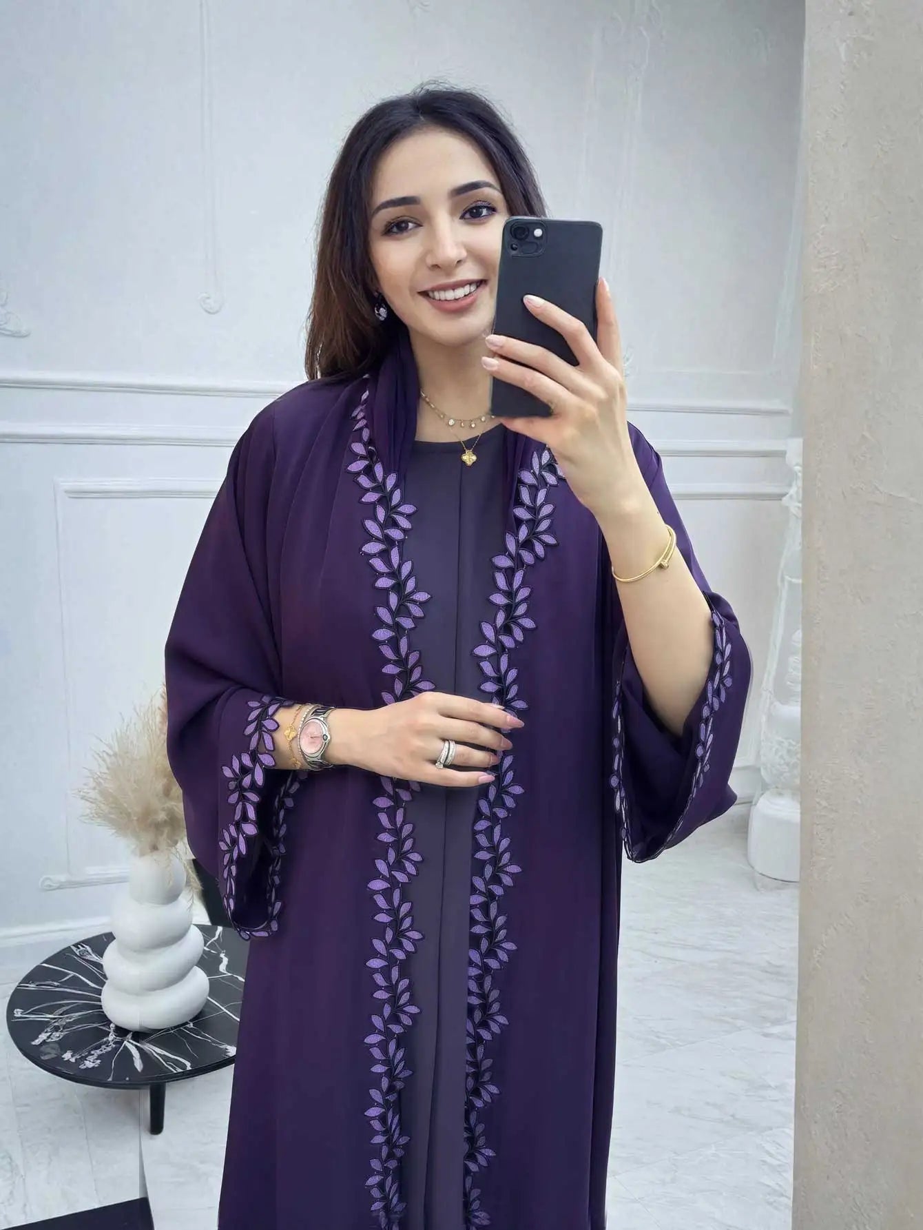 Dubai Elegant Beige Abaya for Muslim Women - Intricately Crafted with Multicolored Embroidery Piece in Islamic Modest Fashion - Bako Bako