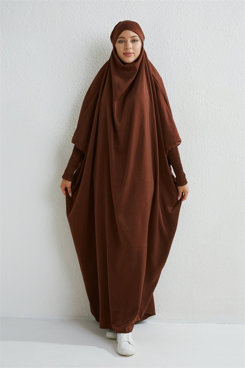 Muslim Abaya Hooded Smocking Sleeve One - piece Prayer Dress Women Jilbab Islamic Clothing Dubai Saudi Black Robe Turkish Modesty - Bako Bako
