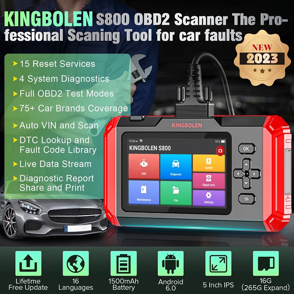 KINGBOLEN S800 4 Systems Engine ABS SRS Transmission OBD2 Scanner 15 Resets Scan Tool EOBD Diagnostic Tool Lifetime Free Update - Bako Bako