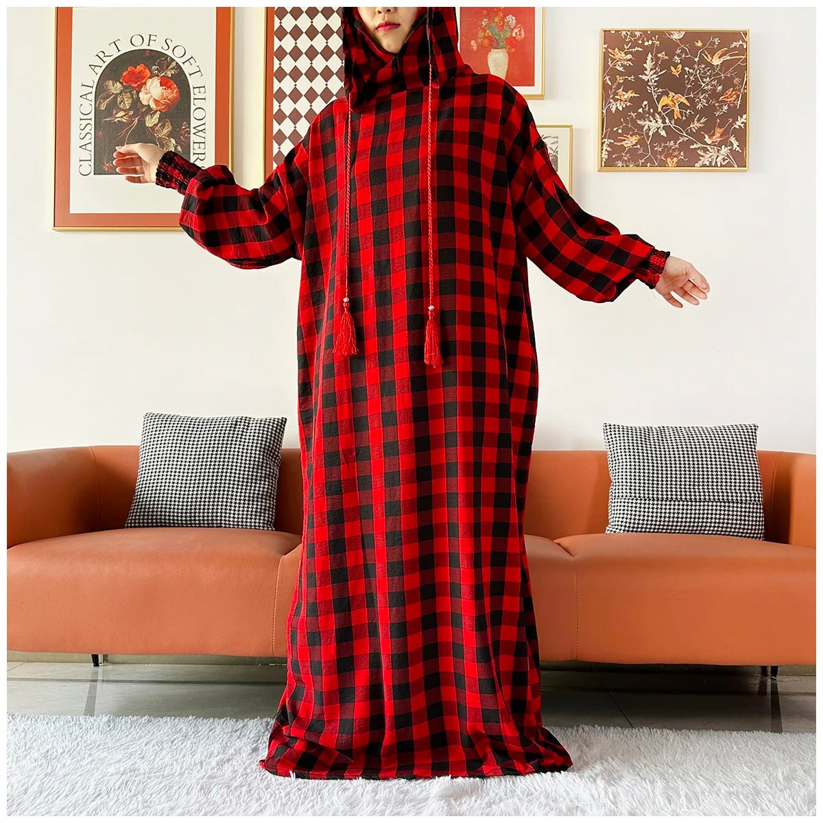 Latest Ramadan Women Abaya Two Hats Dubai Turkey Islam Prayer Clothes Sanding Cotton Fabric Dresses Islam Women Dress Kaftan - Bako Bako