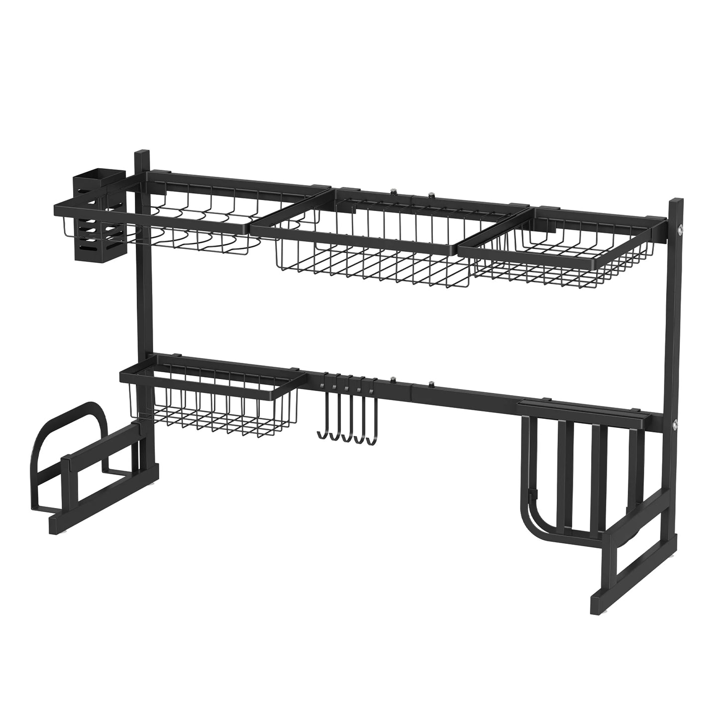 Adjustable Large Dish Drying Rack Metal Over the Sink Storage 2 - Tier Kitchen Organizer with Utensils Holder, Chopstick Holder - Bako Bako