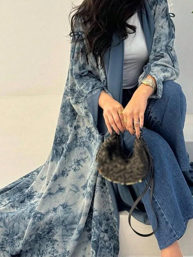 Middle Eastern Women Loose Tie Dye Abayas Casual Kaftan Arabian Maxi Dresses Full Sleeve Open Front Abaya Jilbabs Without Hajib - Bako Bako