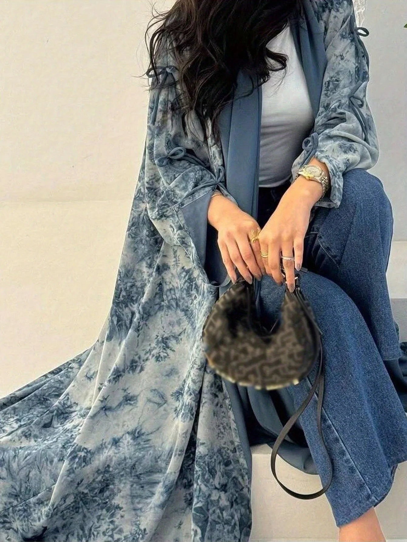 Middle Eastern Women Loose Tie Dye Abayas Casual Kaftan Arabian Maxi Dresses Full Sleeve Open Front Abaya Jilbabs Without Hajib - Bako Bako