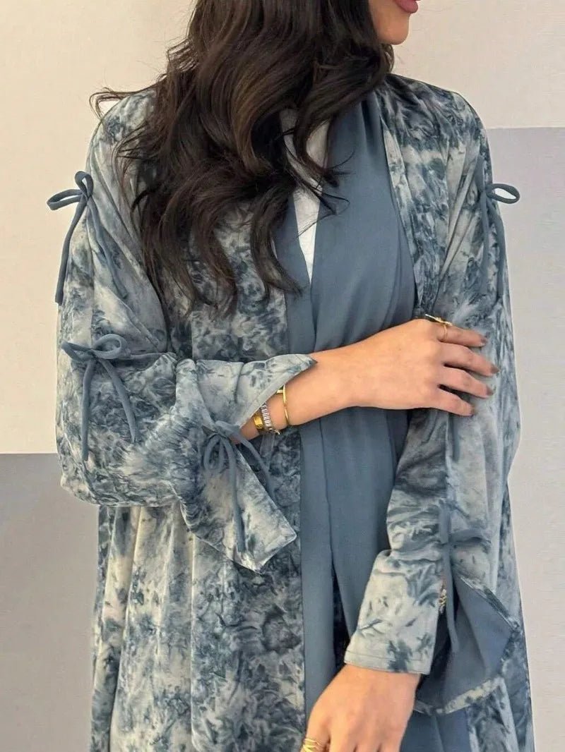 Middle Eastern Women Loose Tie Dye Abayas Casual Kaftan Arabian Maxi Dresses Full Sleeve Open Front Abaya Jilbabs Without Hajib - Bako Bako