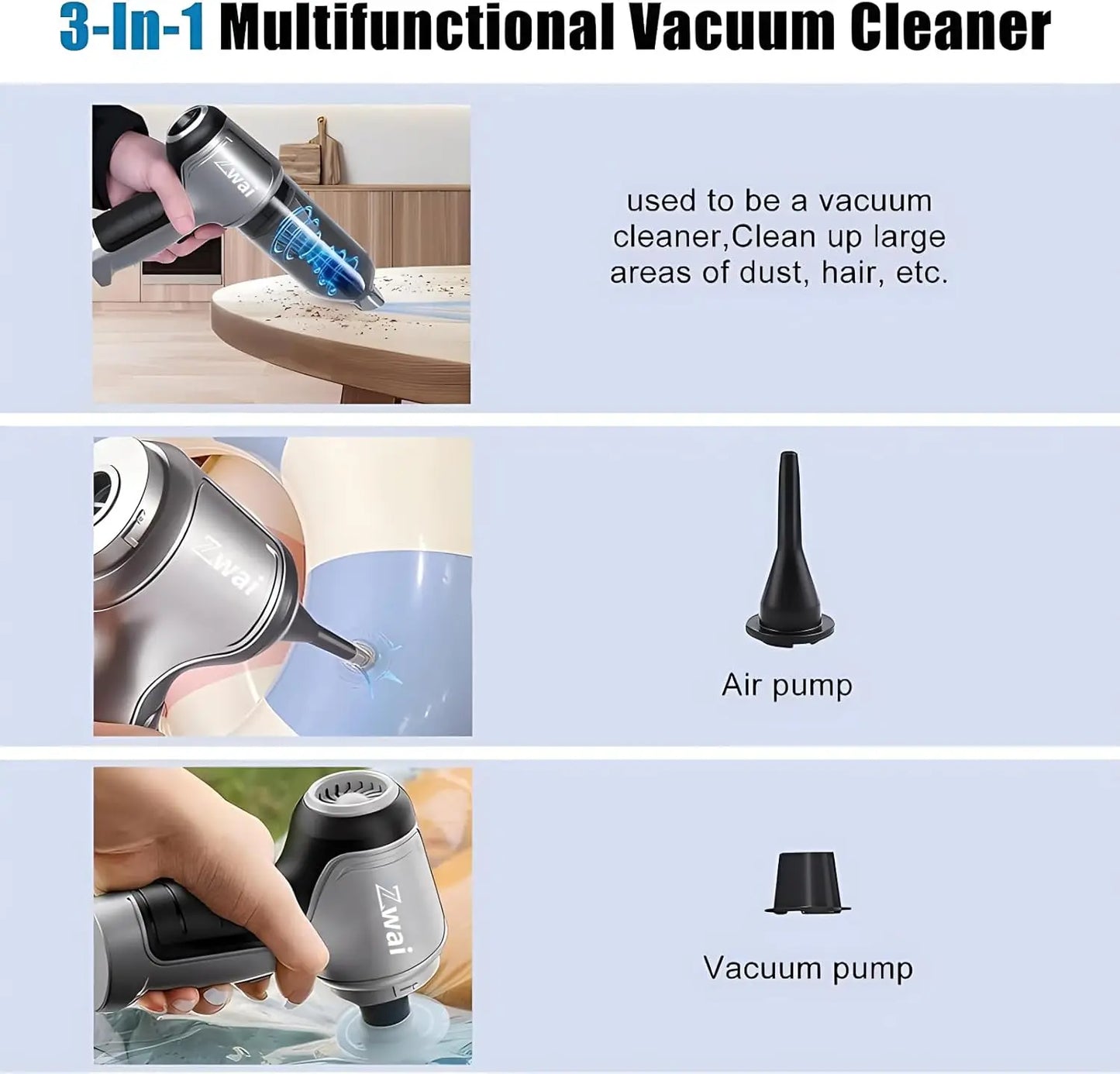 Cordless Car Vacuum Cleaner,15000PA High Suction Handheld Vacuum,3 in 1 Mini Wireless Air Duster Blower with Brushless Motor - Bako Bako