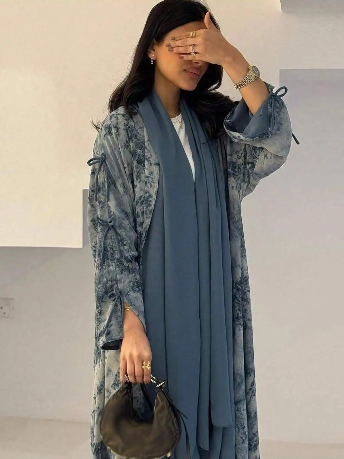 Middle Eastern Women Loose Tie Dye Abayas Casual Kaftan Arabian Maxi Dresses Full Sleeve Open Front Abaya Jilbabs Without Hajib - Bako Bako