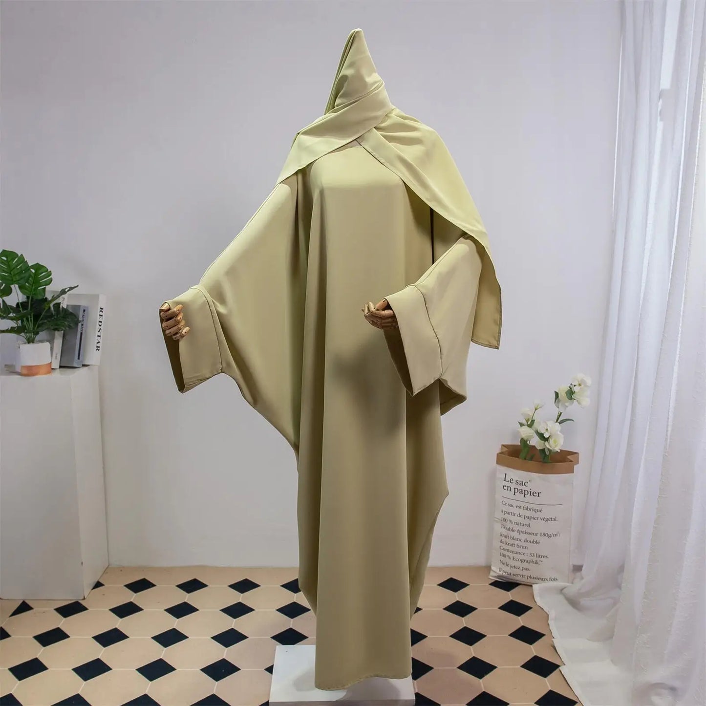 Two Pieces Muslim Abaya Women Jilbab Islamic With Hijab Clothing Dubai Saudi Robe Turkish Modesty Prayer Dresses Loose Kaftans - Bako Bako