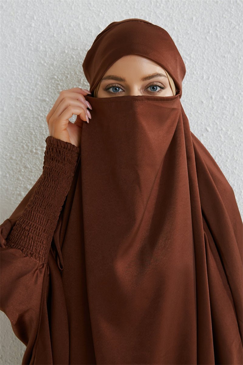 Muslim Abaya Hooded Smocking Sleeve One - piece Prayer Dress Women Jilbab Islamic Clothing Dubai Saudi Black Robe Turkish Modesty - Bako Bako