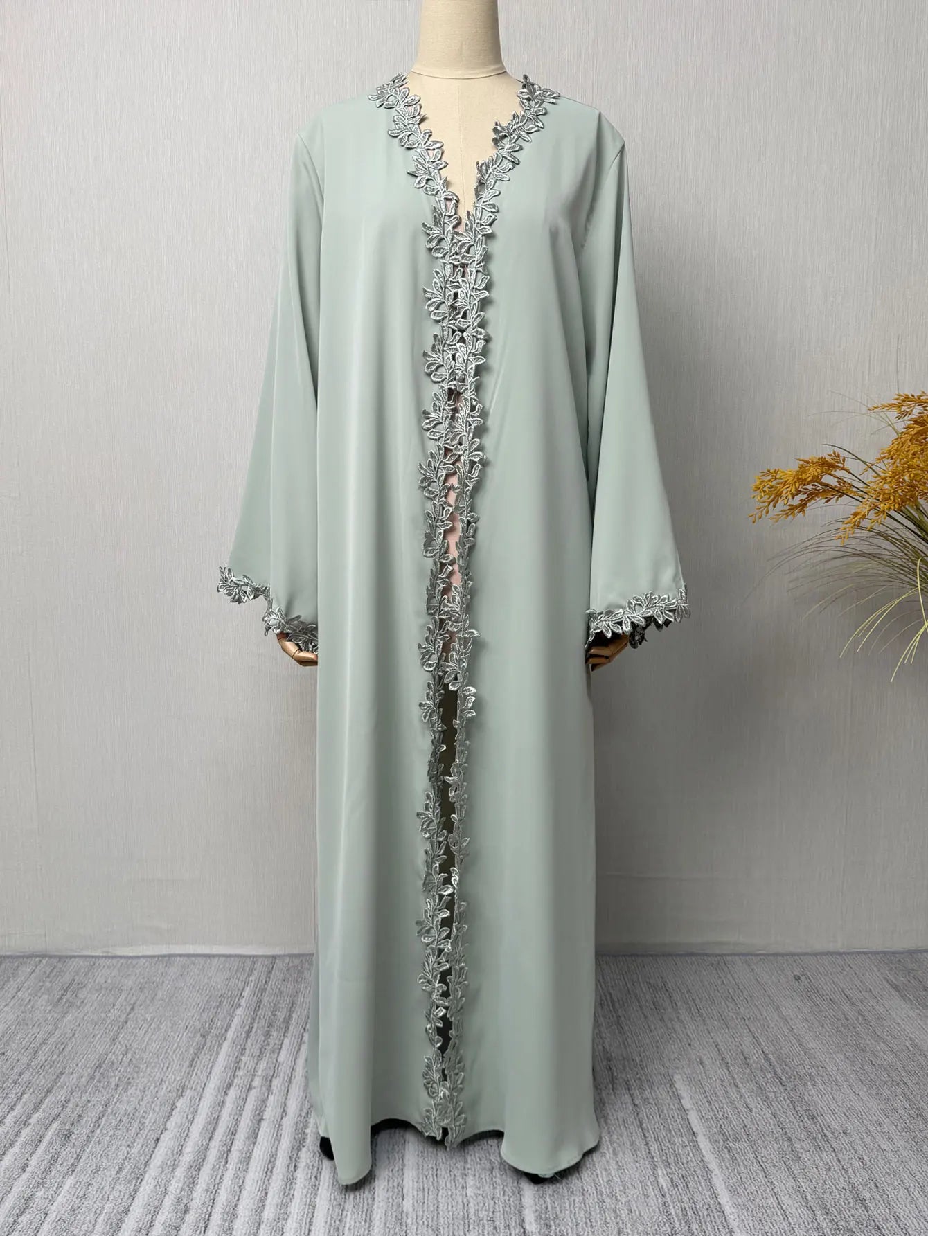 Dubai Elegant Beige Abaya for Muslim Women - Intricately Crafted with Multicolored Embroidery Piece in Islamic Modest Fashion - Bako Bako