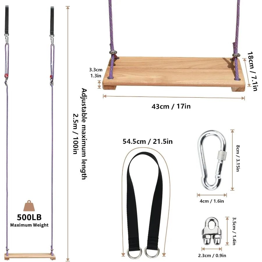 Teak Wooden Swing Outdoor Wood Tree Swing Seat for Adults Backyard Columpio Swing Set Height Adjustable 16.7x7inch - Bako Bako