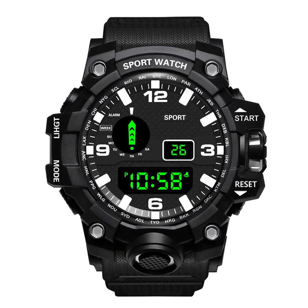 Fashion Men's Watch Sports Electronic Wristwatch Large dial Multifunctional Waterproof Luminous Alarm Kids Male's Military Watch - Bako Bako